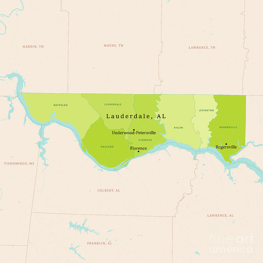 AL Lauderdale County Vector Map Green Digital Art by Frank Ramspott ...