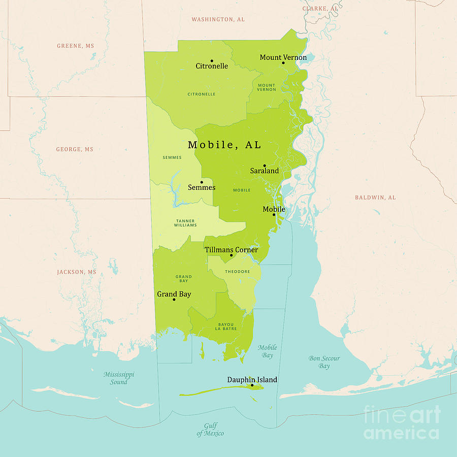 Al Mobile County Vector Map Green Frank Ramspott 