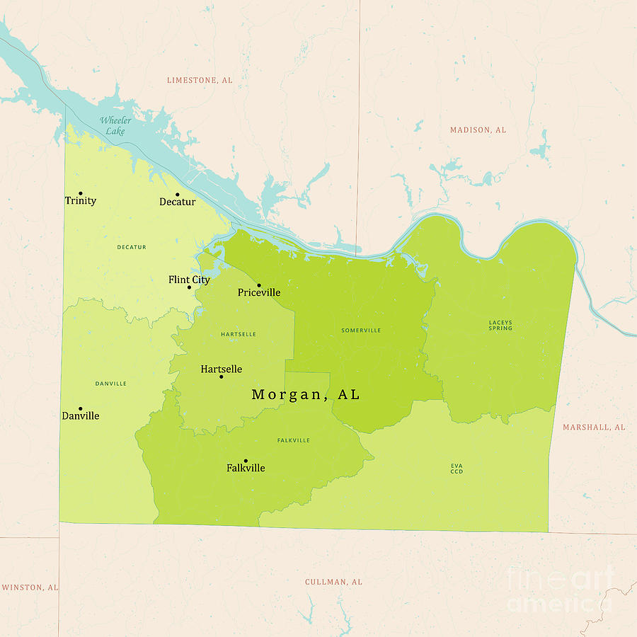 AL Morgan County Vector Map Green Digital Art by Frank Ramspott - Fine ...