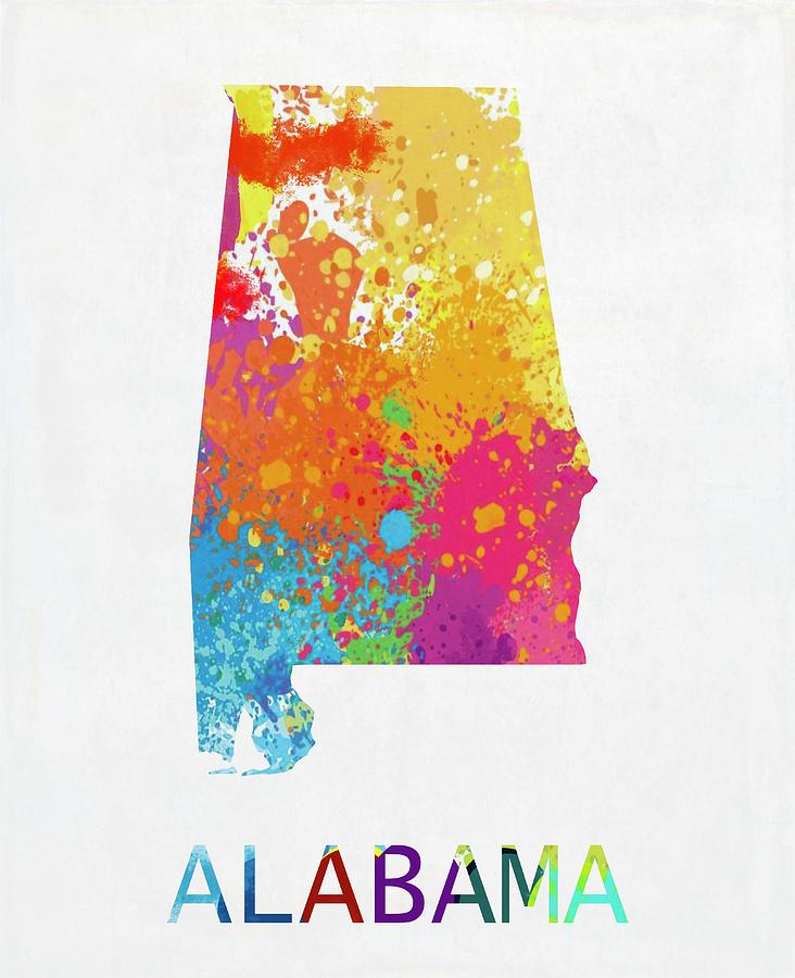 Alabama Color Splash Map Mixed Media by Dan Sproul