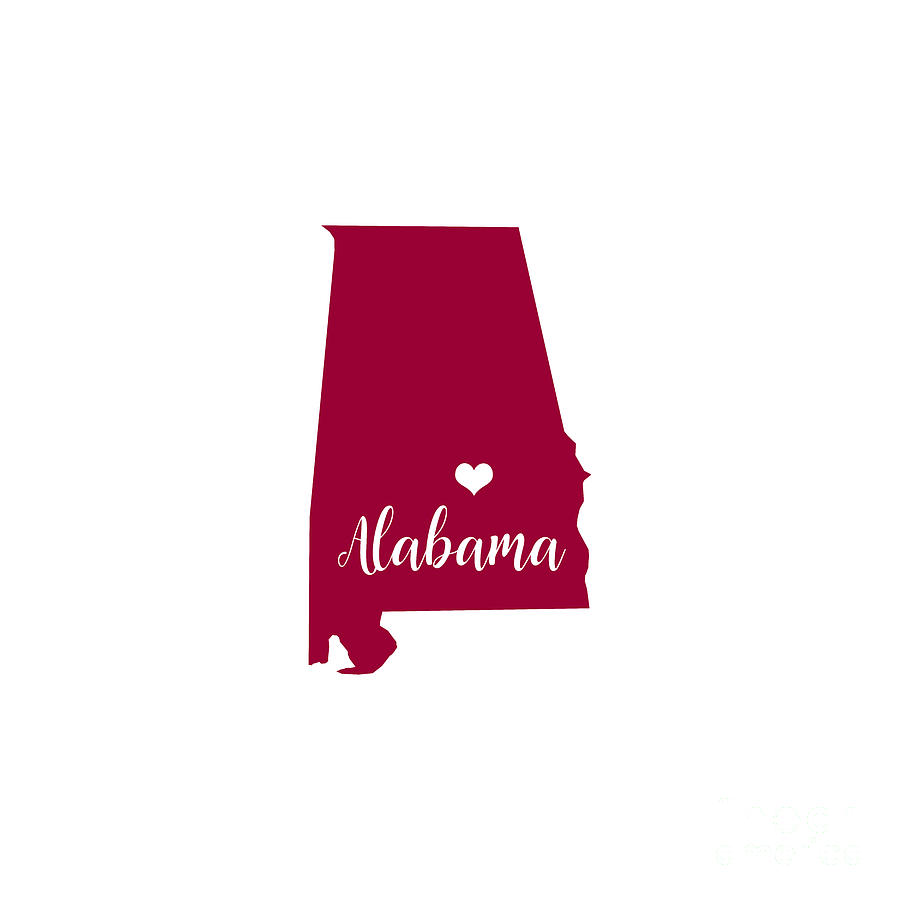 Alabama Crimson and White State Map Digital Art by Leah McPhail
