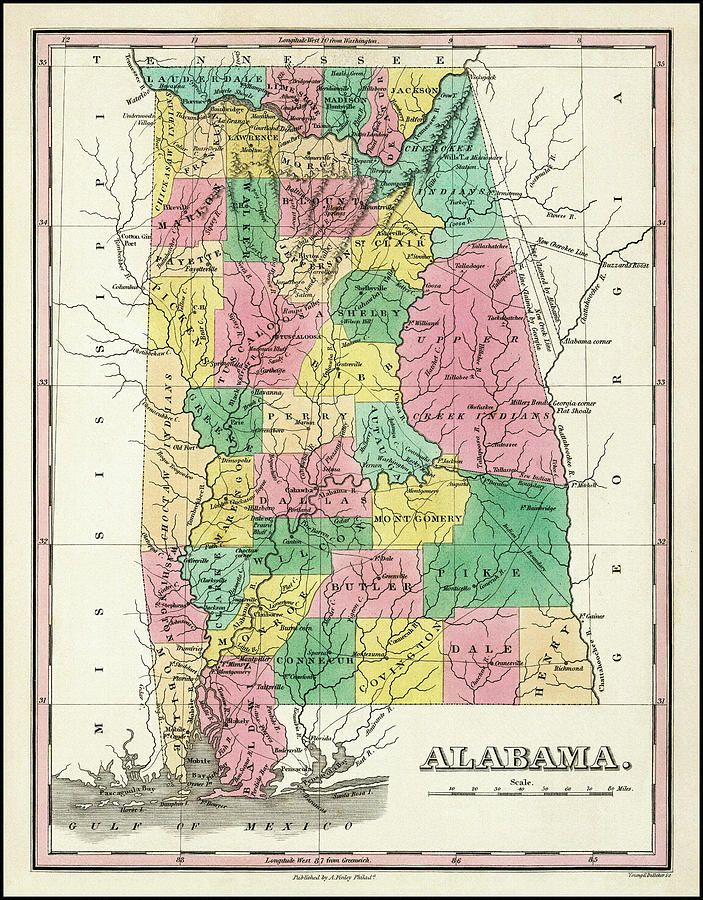 Alabama Historical Vintage Map 1827 Photograph by Carol Japp