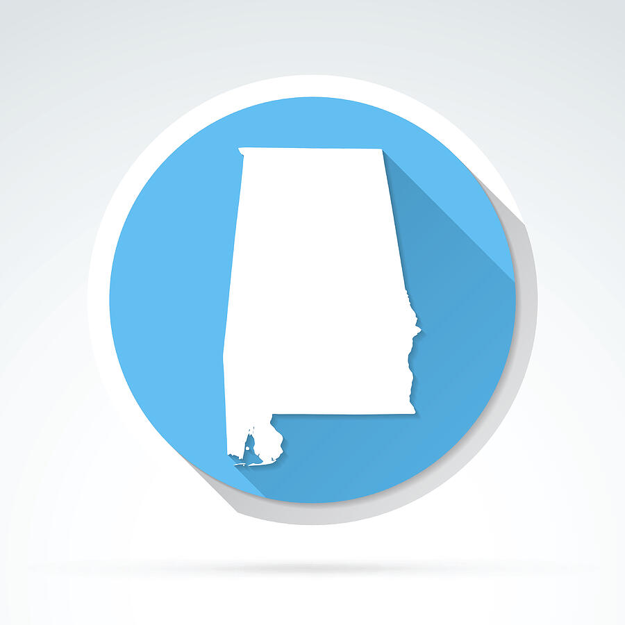 Alabama map icon, Flat Design, Long Shadow Drawing by Bgblue
