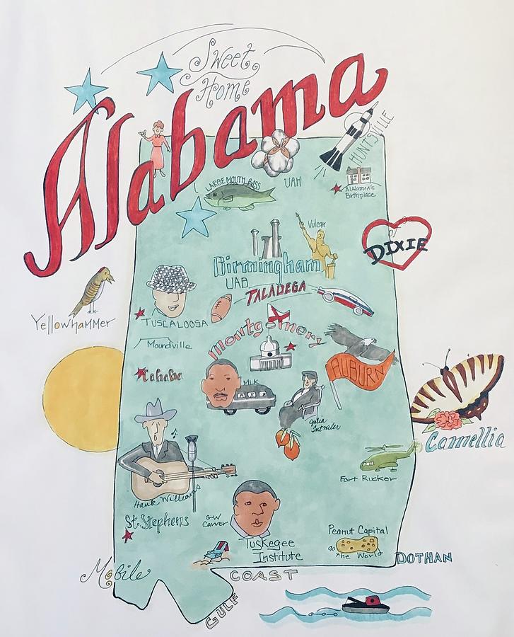 Alabama Map Drawing by Lora McGowan Fine Art America