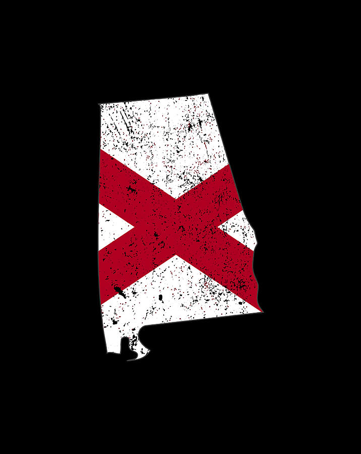 Alabama Outline With State Flag Add001B Drawing by Tintin Bjorklund