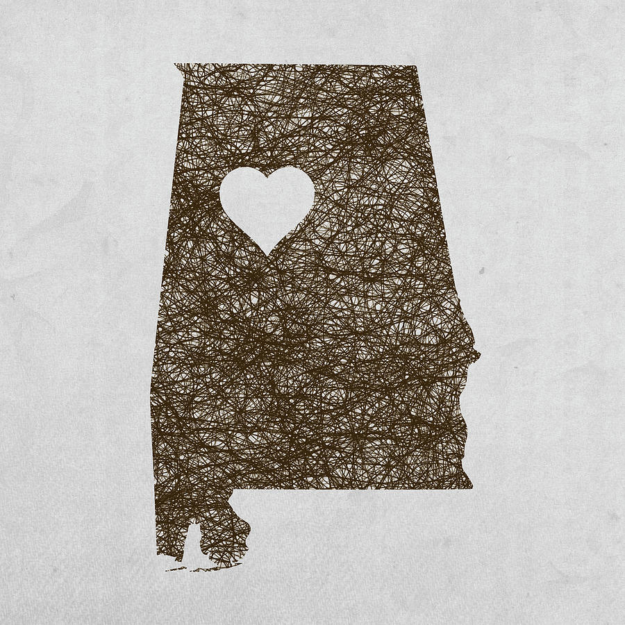 Alabama Scribble Grunge State Outline Minimalist Map Brown Mixed Media   Alabama Scribble Grunge State Outline Minimalist Map Brown Design Turnpike 