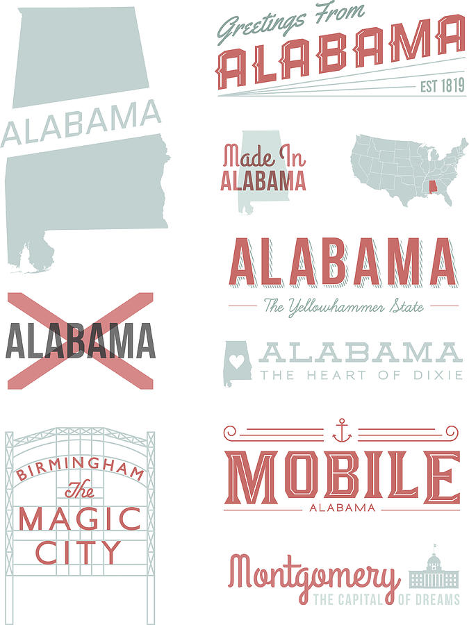 Alabama Typography Drawing by Crossroadscreative