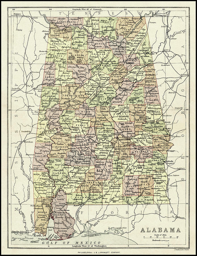 Alabama Vintage Map 1890 Photograph by Carol Japp