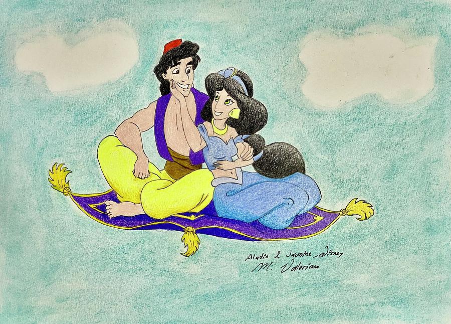 Aladdin and Jazmin Drawing by Martin Valeriano