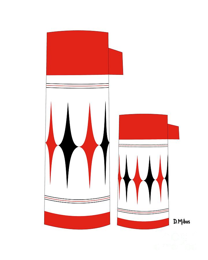 Thermos Bottle Digital Art - Aladdin Red and Black Diamond Thermos by Donna Mibus