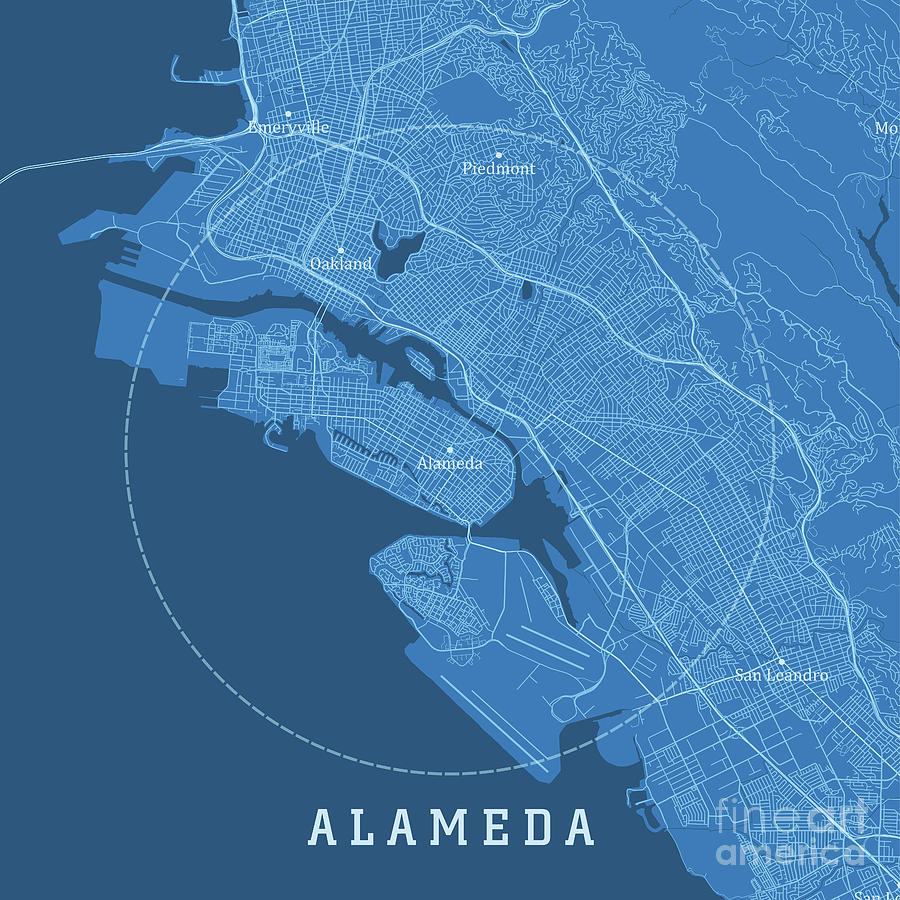 Alameda CA City Vector Road Map Blue Text Digital Art by Frank Ramspott ...