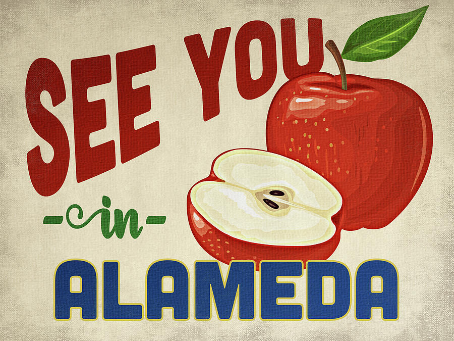 Alameda California Apple - Vintage Digital Art by Flo Karp