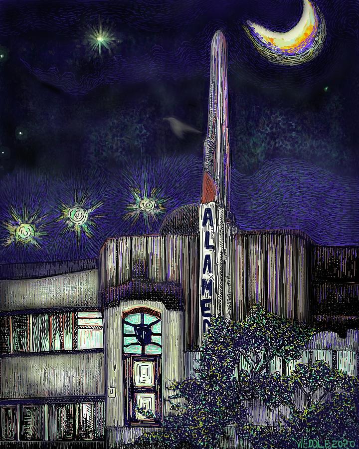 Alameda Theater at Night Digital Art by Angela Weddle