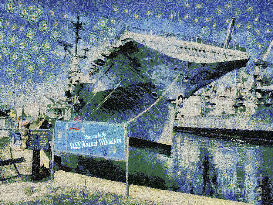 USS Hornet Aircraft Carrier Painting by Linda Weinstock