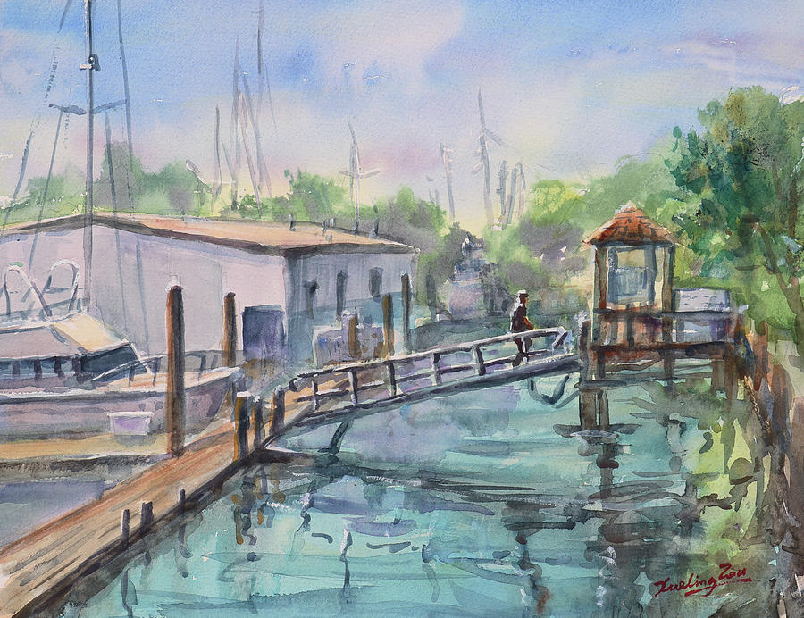 Alameda Yacht Club Painting by Xueling Zou