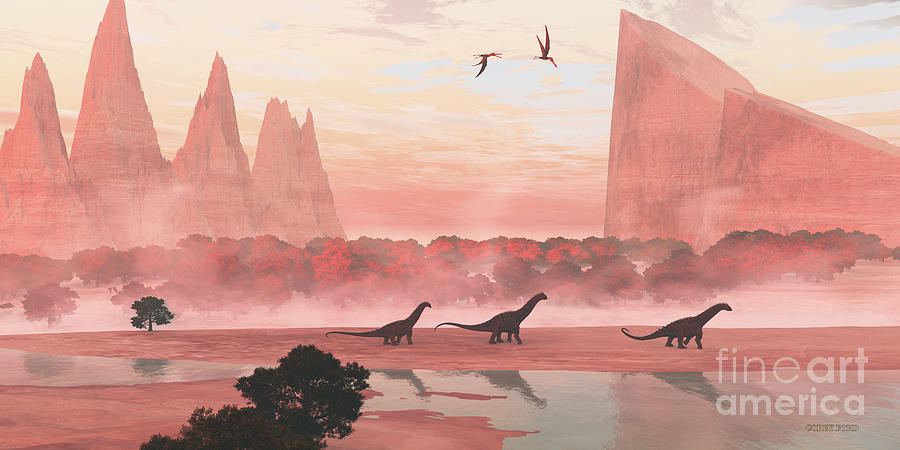 Alamosaurus Dinosaur Landscape Digital Art by Corey Ford