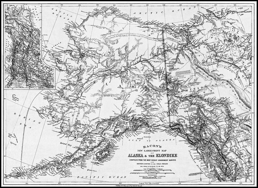 Alaska Map Photograph - Alaska and The Klondike Vintage Map 1898 Black and White  by Carol Japp
