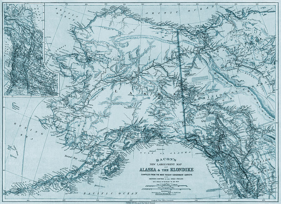 Alaska Map Photograph - Alaska and The Klondike Vintage Map 1898 Cool Blue  by Carol Japp