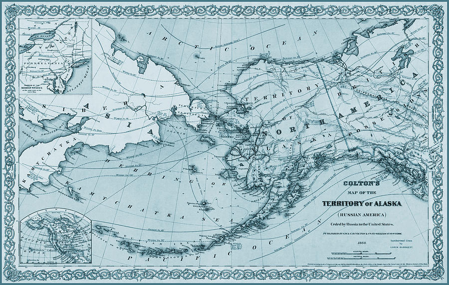Alaska Map Photograph - Alaska Antique Map 1868 Blue  by Carol Japp