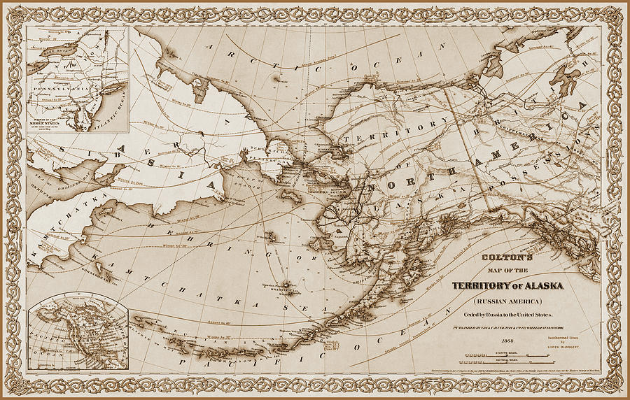 Alaska Map Photograph - Alaska Antique Map 1868 Sepia  by Carol Japp