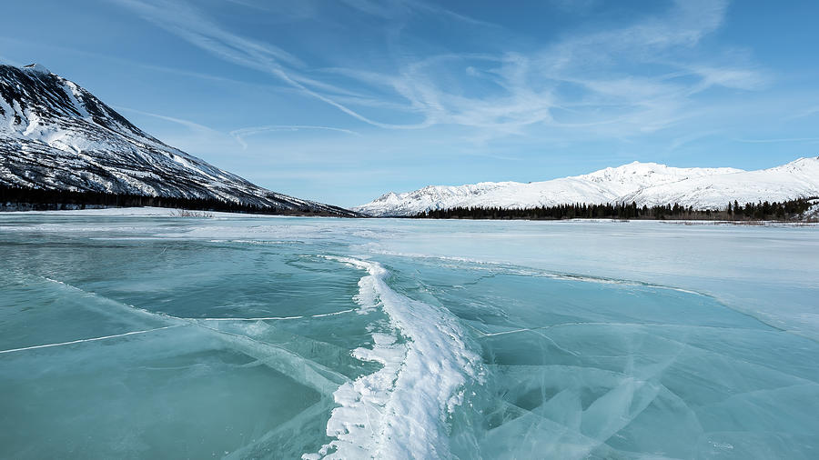 Alaska Blue Frozen Lake Line Photograph by William Kennedy