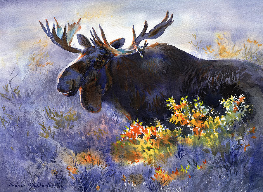 Alaska Bull Moose Painting by Vladimir Zhikhartsev
