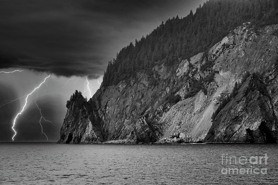 Alaska Lightning Series 001 Black White  Photograph by Chuck Kuhn