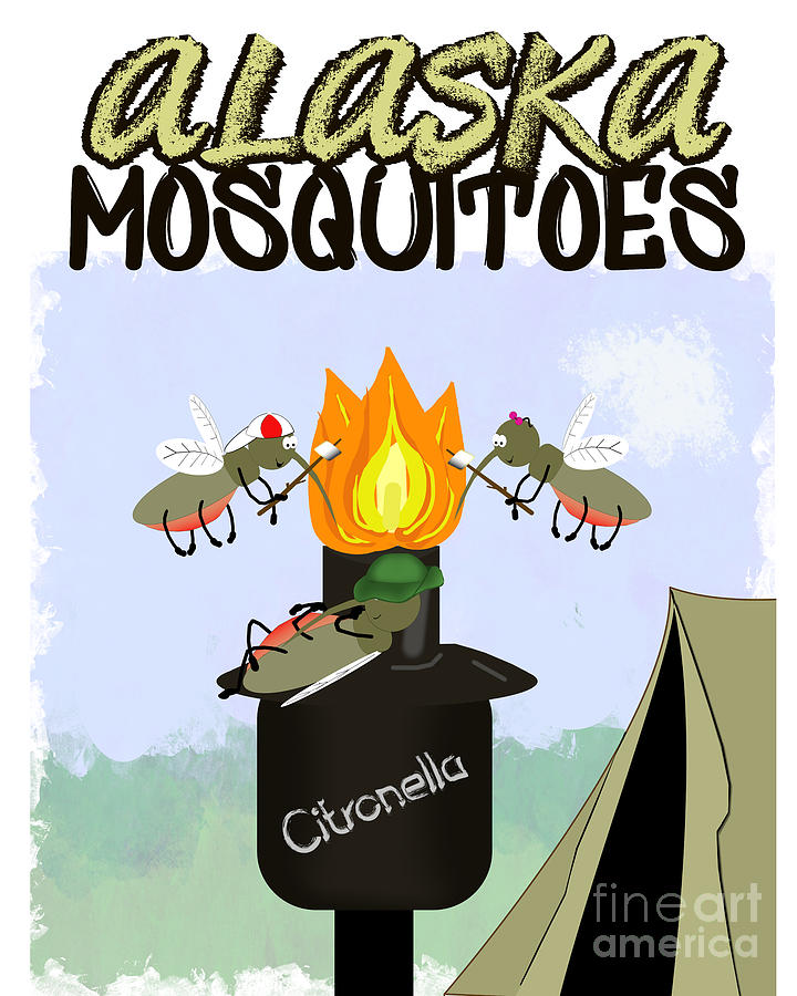 Alaska Mosquitoes Cartoon - Camping by Tiki Torch Digital Art by Colleen Cornelius