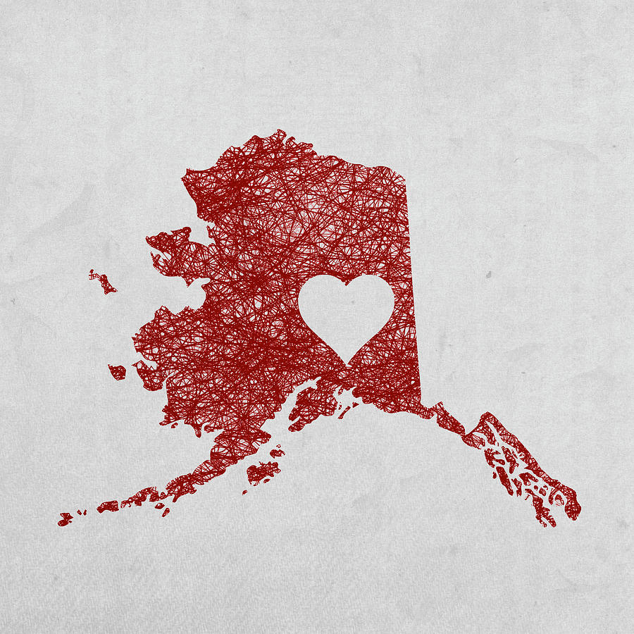 Alaska Scribble Grunge State Outline Minimalist Map Red Mixed Media By   Alaska Scribble Grunge State Outline Minimalist Map Red Design Turnpike 