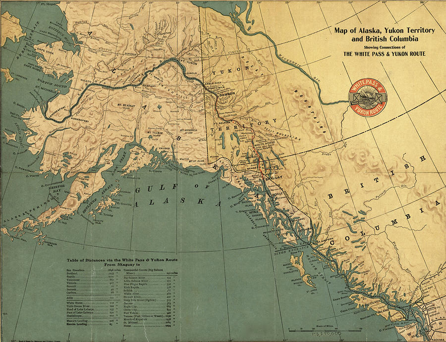 Transportation Drawing - Alaska Yukon Territory and British Columbia showing connections of the White Pass and Yukon 1904 by Vintage Railroad Maps