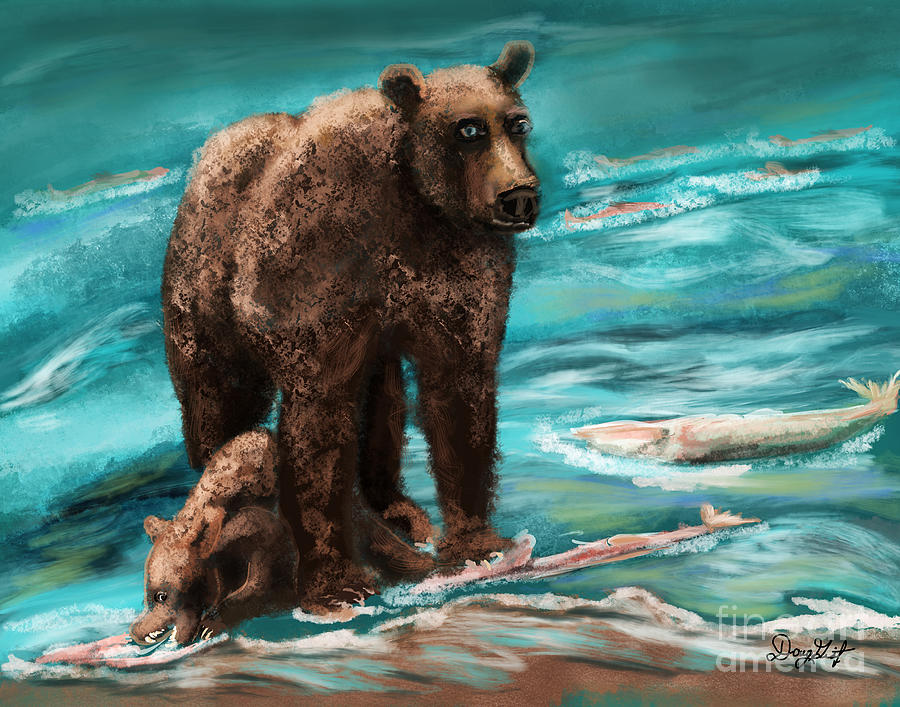 Alaskan Brown Bear Guards Her Cub Digital Art by Doug Gist