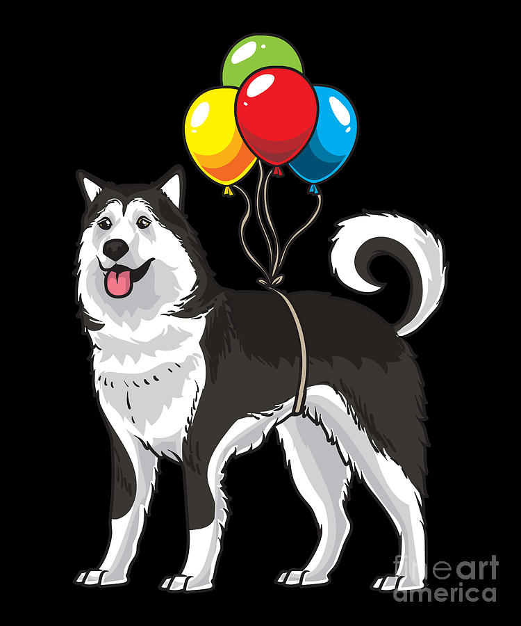 Alaskan Malamute Dog with ballons Funny Gift Digital Art by Joyce W - Pixels