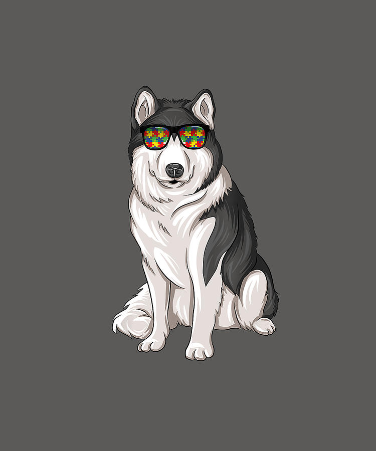 alaskan malamute Sunglasses Autism Awareness Dog Gift T-Shirt by Julie Hurst