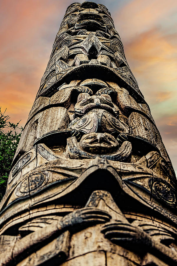Alaskan Totem reaching for the sky. Mixed Media by Pheasant Run Gallery