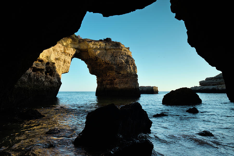 Nature Photograph - Albandeira Rocky Arch Scene from the Cave by Angelo DeVal