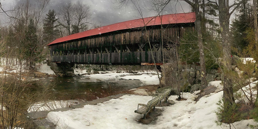 Albany Covered Bridge in Winter Panoramic Photograph by Joann Vitali