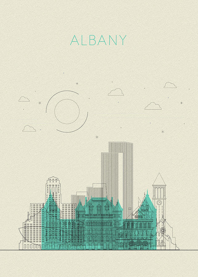 Memento Movie Drawing - Albany, New York Abstract City Skyline by Inspirowl Design
