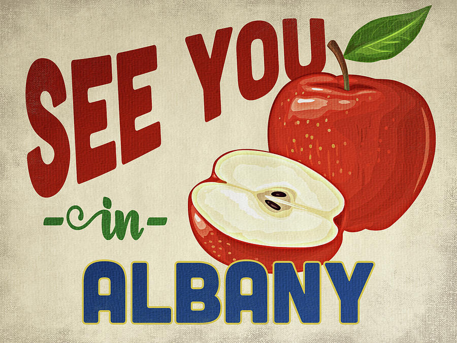 Albany New York Apple - Vintage Digital Art by Flo Karp