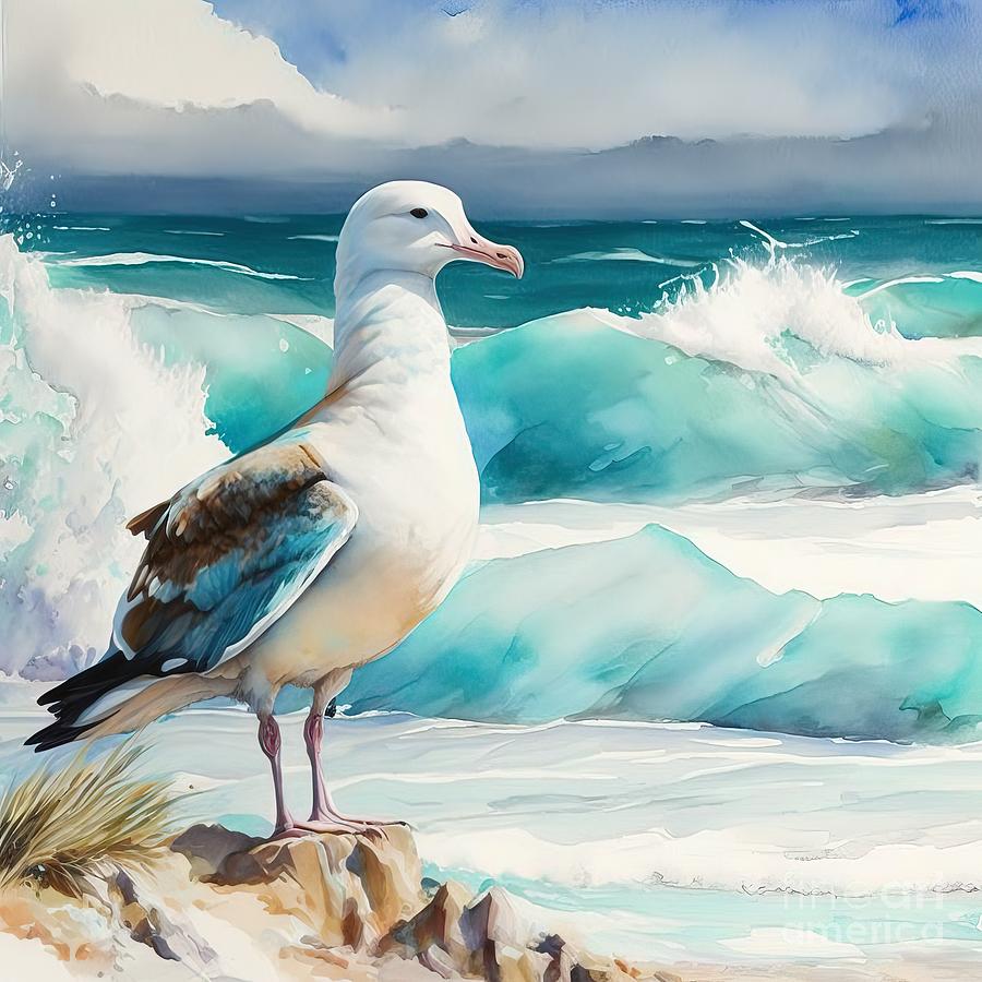 Albatross Painting - Albatross at ocean by N Akkash