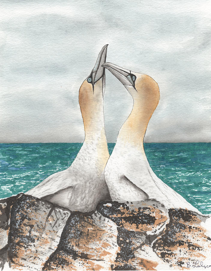 Albatross Kissing Painting by Bob Labno