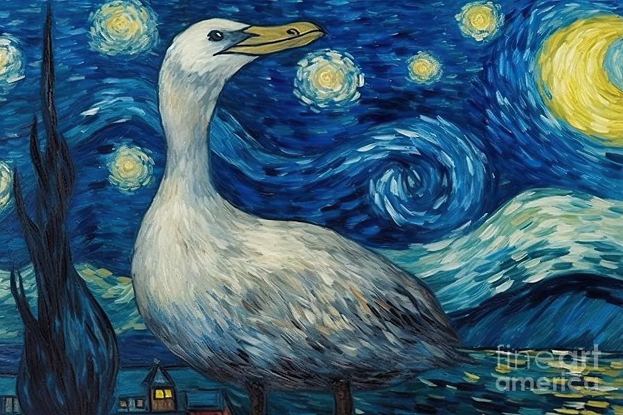 Vincent Van Gogh Painting - Albatross starry night  by N Akkash