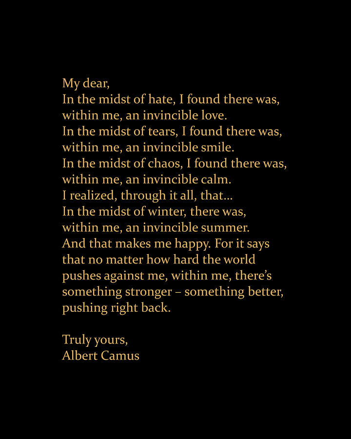 Albert Camus Quote - Invincible Summer 2 - Typewriter Print - Minimalist, Inspiring Literary Quote Digital Art by Studio Grafiikka