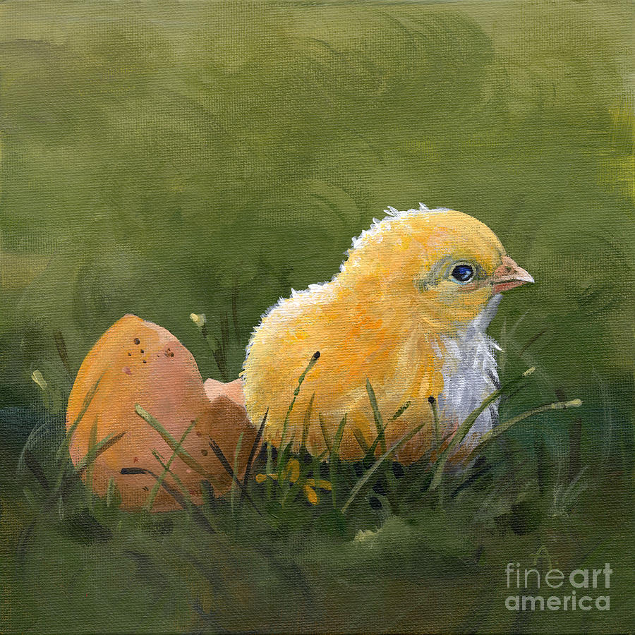 Albert Eggstein - baby chick painting Painting by Annie Troe