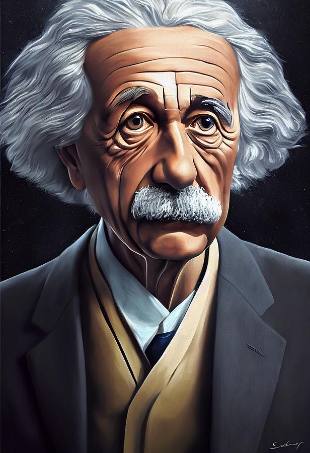 Albert Einstein Caricature Portrait Painting by Vincent Monozlay
