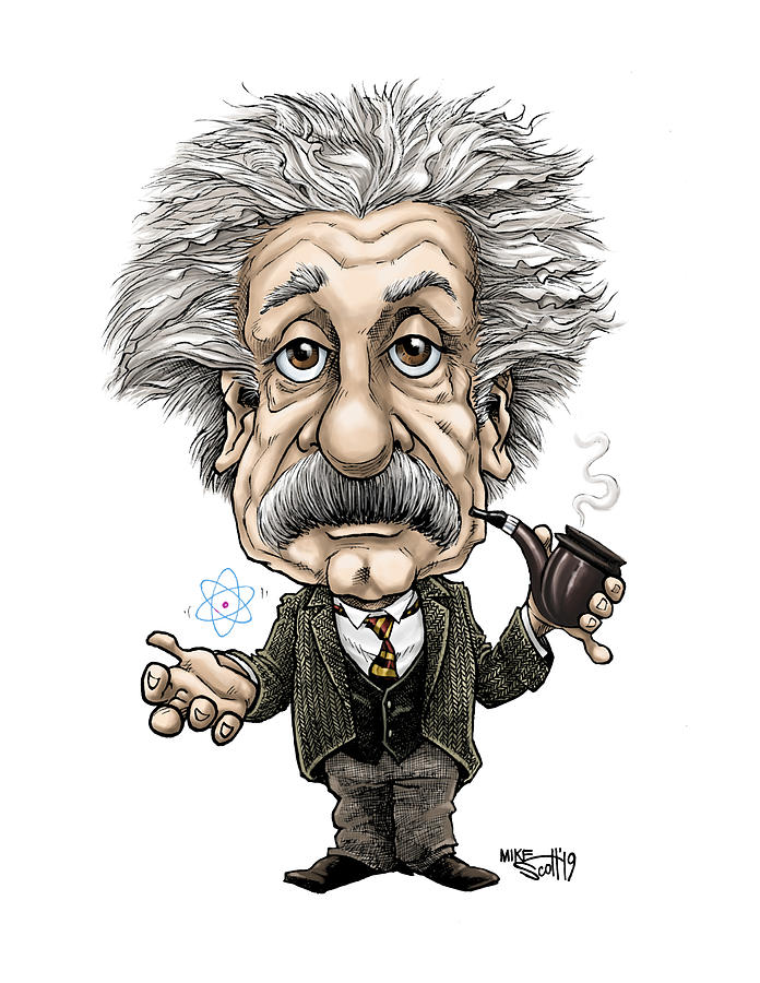 Albert Einstein in color Drawing by Mike Scott