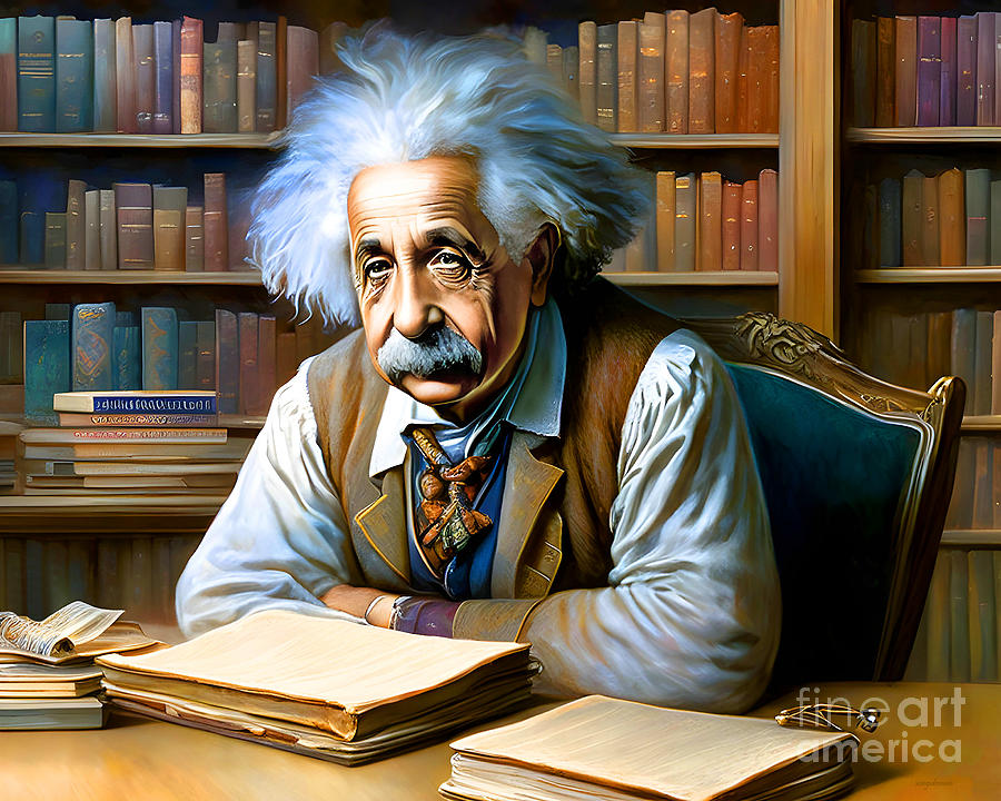 Albert Einstein In His Study 20230127a Mixed Media by Wingsdomain Art and Photography