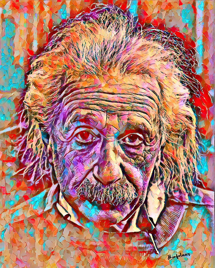 Albert Einstein In Whacky Colors. Oil On Board Mixed Media By All Sorts 