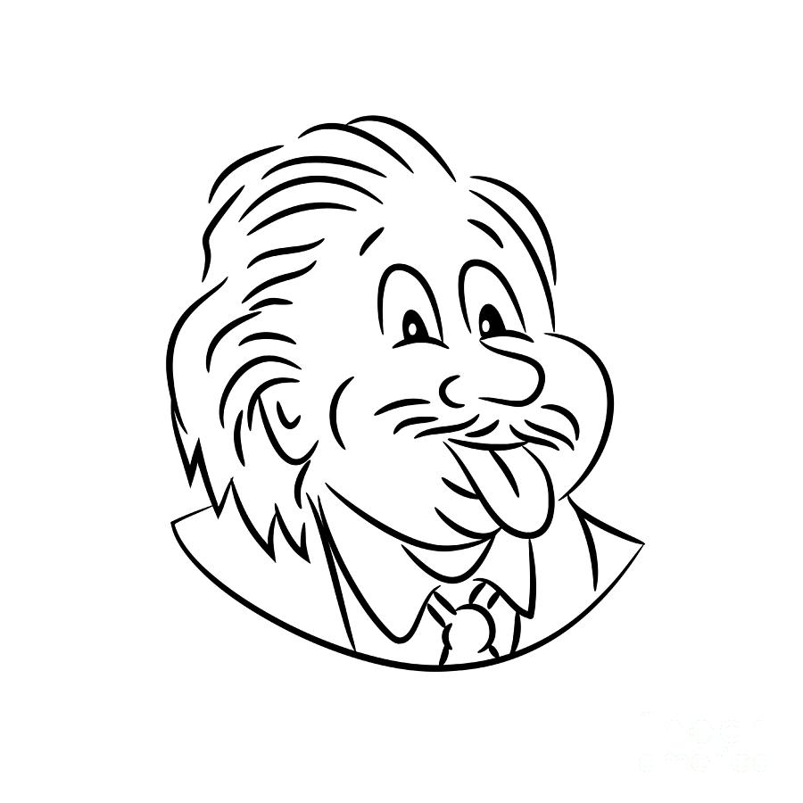Albert Einstein Sticking Tongue Out Cartoon Black and White Digital Art by  Aloysius Patrimonio - Pixels