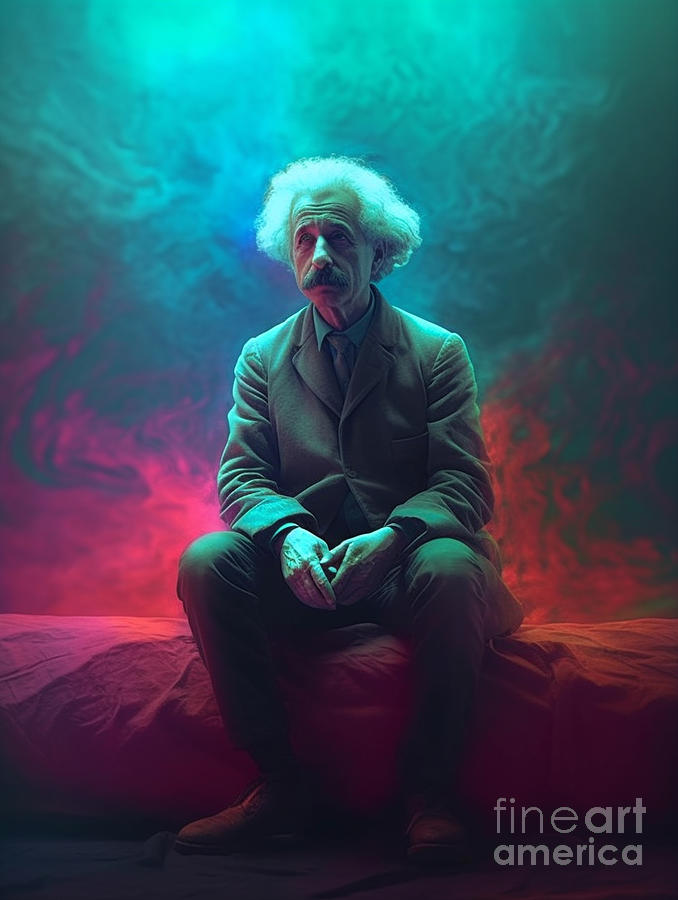 Albert  Einstein  Surreal  Cinematic  Minimalistic  by Asar Studios Painting by Celestial Images