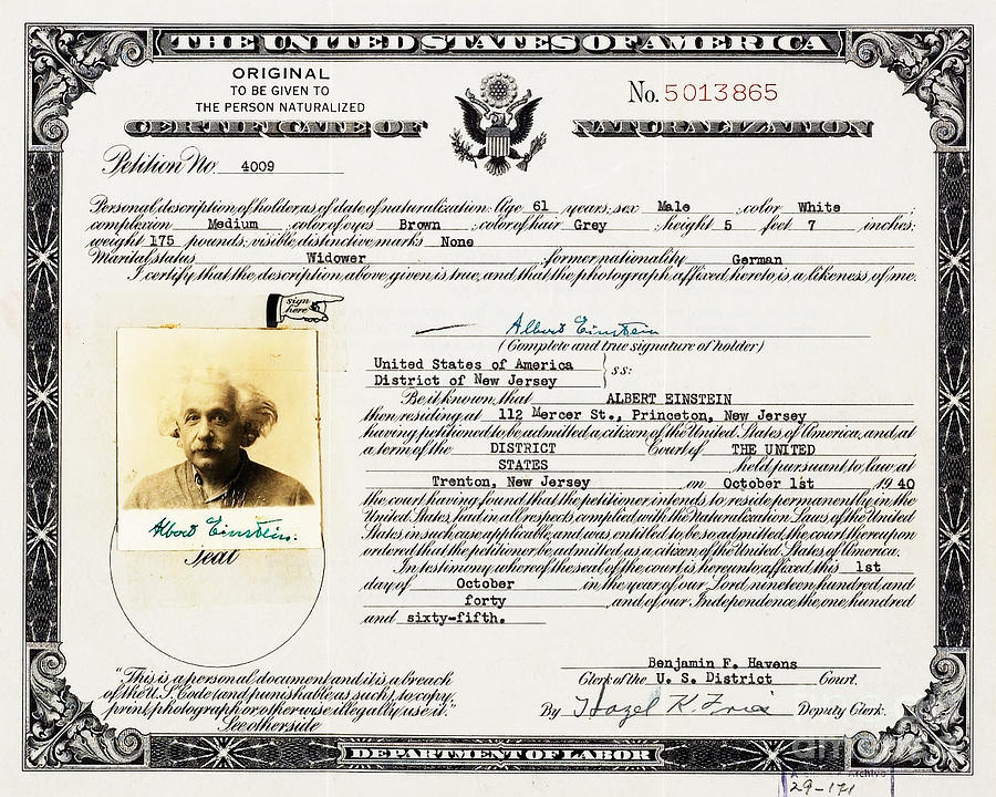 Albert Einstein United States Certificate of Naturalization 20210215 Photograph by Wingsdomain Art and Photography